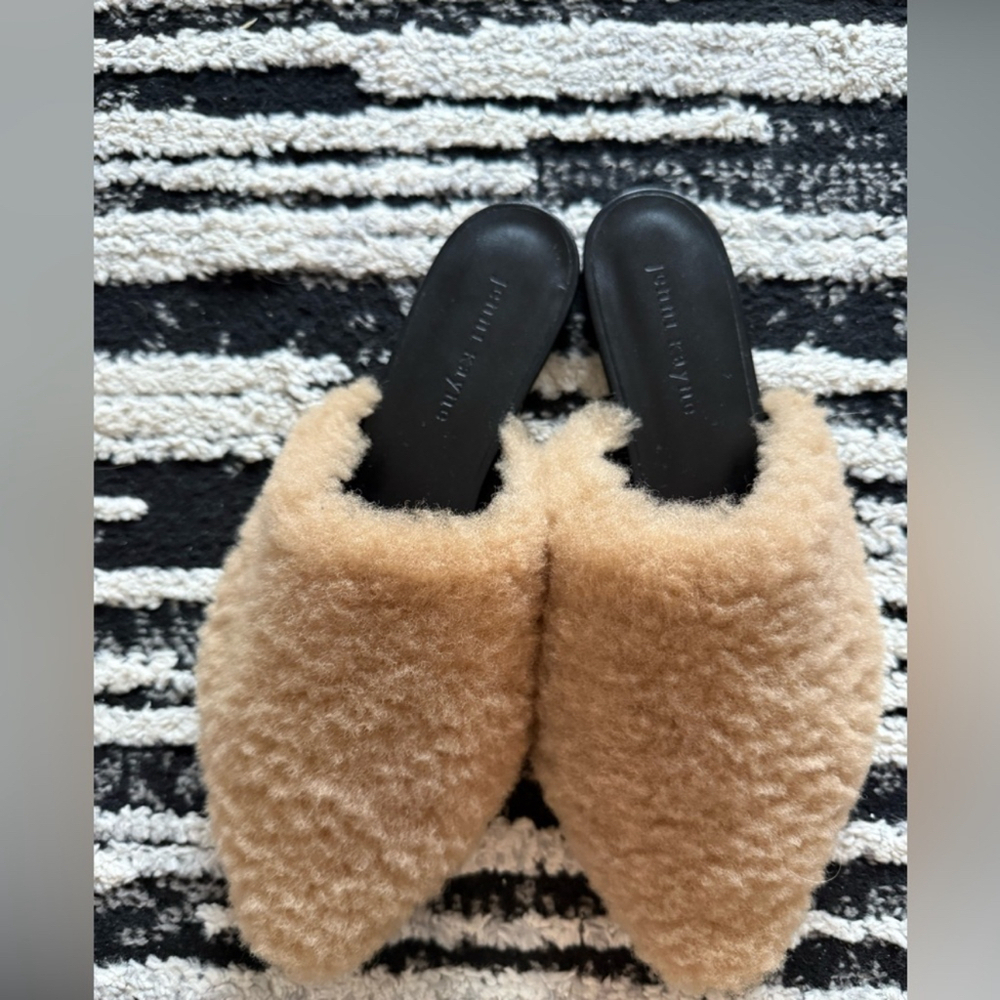 Jenni Kayne Shearling Mules Tan, Size 38